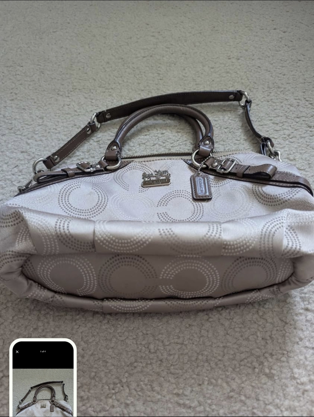 Coach Cream and Taupe Satchel with Detachable Strap - Picture 2 of 4